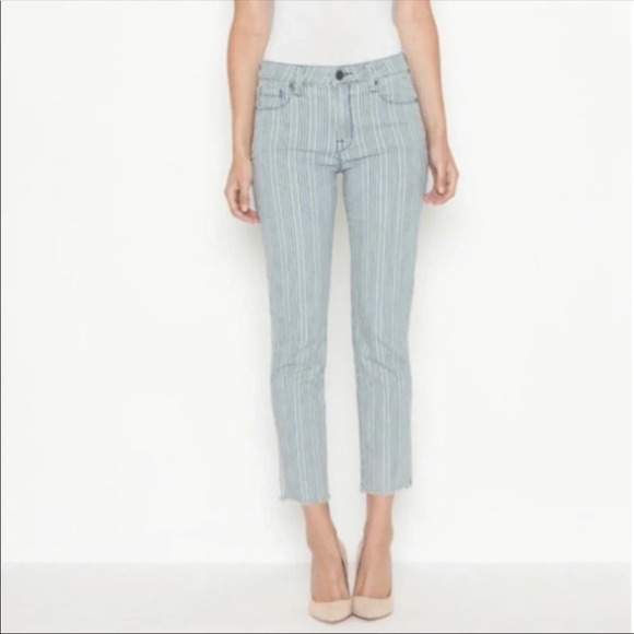 Parker Smith Blue & White Striped Raw Hem Straight Leg Crop Jean Size 25 - Picture 1 of 11